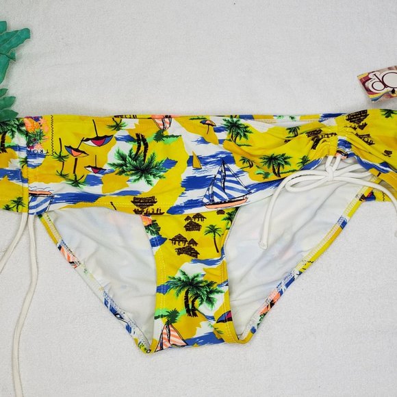new Swimsuit Bikini Bottom Ties Strings Ruched OP Jrs XL 15 17 Adjustable NWT - Picture 1 of 10